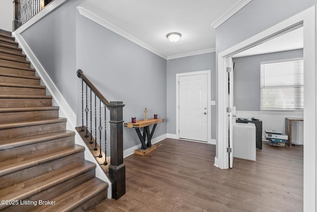 4066 Firestone Way, Shelbyville, KY 40065 - entrance foyer with ornamental molding, stairs, and wood finished floors