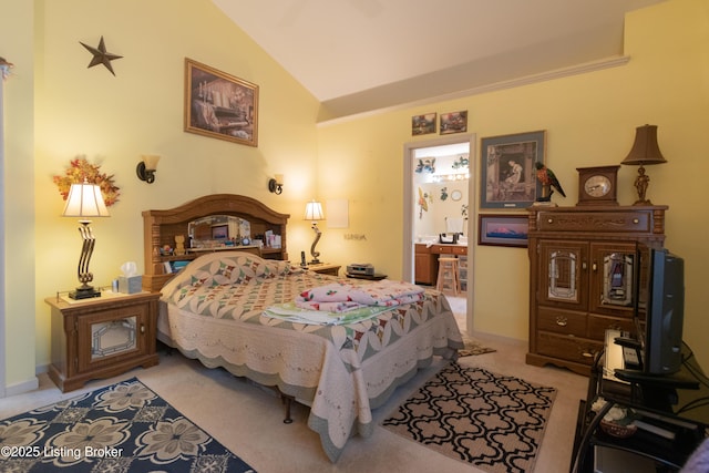 115 Canewood Blvd, Georgetown, KY 40324 - bedroom with vaulted ceiling, connected bathroom, and light carpet