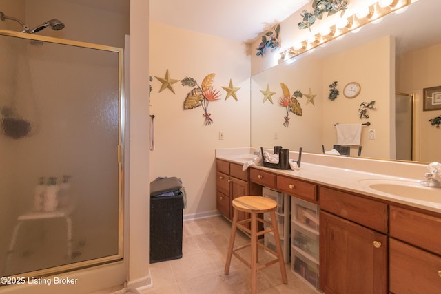 115 Canewood Blvd, Georgetown, KY 40324 - bathroom with a shower stall, double vanity, and tile patterned floors