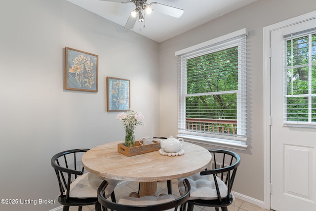 10757 Colonial Woods Ct, Louisville, KY 40023 - dining room with a ceiling fan and light tile patterned floors