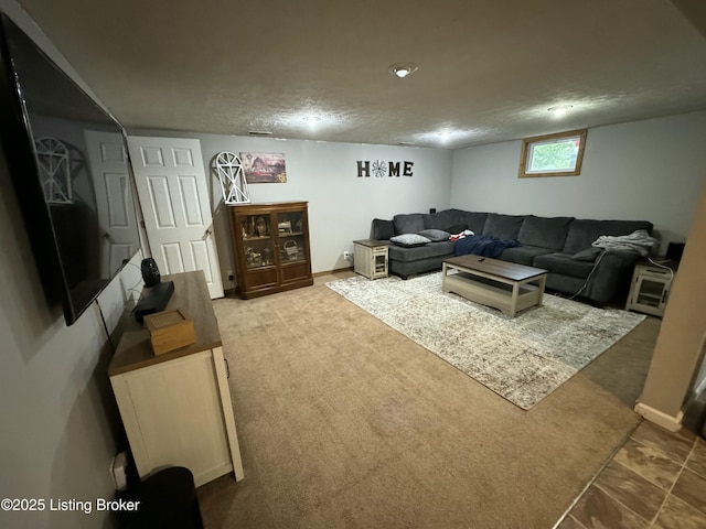 343 Navaho Rd, Brandenburg, KY 40108 - living room with carpet and a textured ceiling