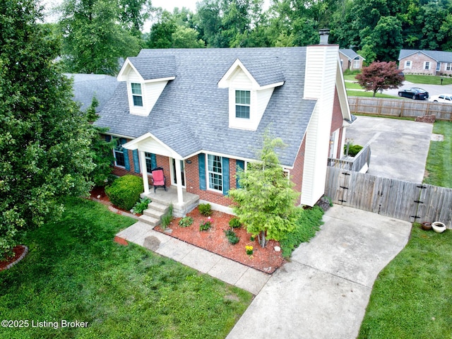 11208 Hasbrook Ct, Louisville, KY 40229 - cape cod house featuring a gate, brick siding, a chimney, driveway, and a shingled roof
