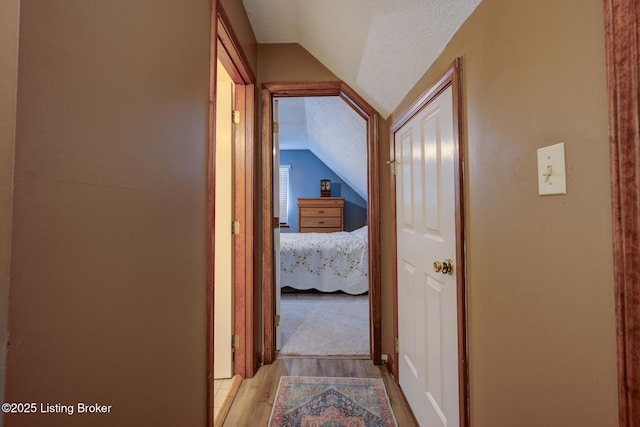 11208 Hasbrook Ct, Louisville, KY 40229 - hall with vaulted ceiling, light wood-style flooring, and a textured ceiling