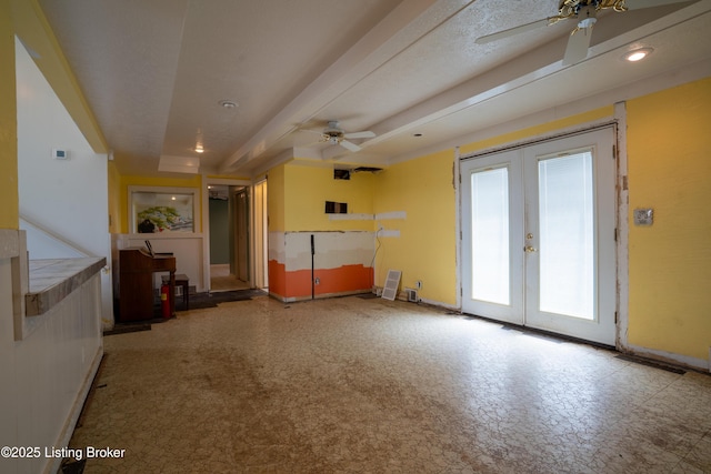 7906 Brynwood Ct, Louisville, KY 40291 - empty room with a ceiling fan, french doors, a raised ceiling, and recessed lighting