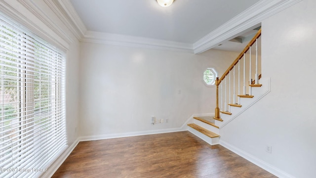 4301 Juniper Forest Pl, Louisville, KY 40245 - foyer entrance featuring wood finished floors, stairway, and ornamental molding