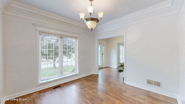 4301 Juniper Forest Pl, Louisville, KY 40245 - empty room featuring crown molding, a chandelier, and wood finished floors