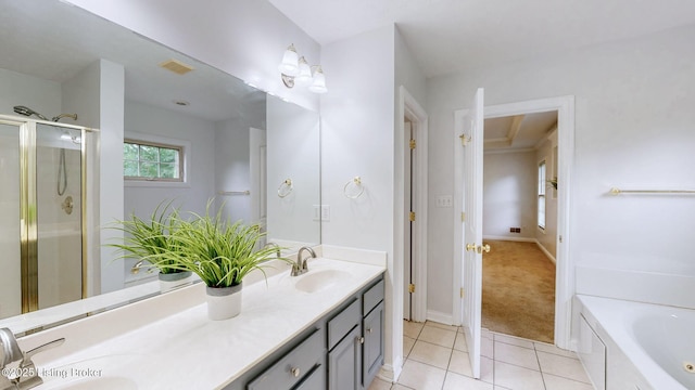 4301 Juniper Forest Pl, Louisville, KY 40245 - full bath with double vanity, tile patterned floors, a stall shower, and a bath