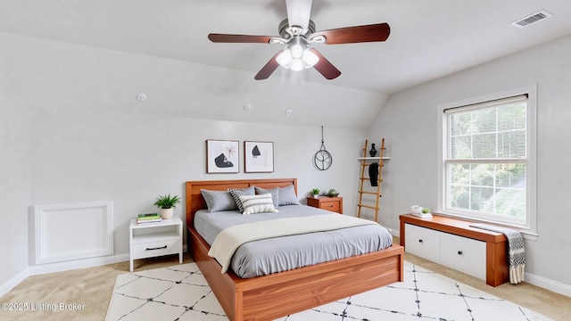 4301 Juniper Forest Pl, Louisville, KY 40245 - bedroom featuring light carpet, vaulted ceiling, and a ceiling fan