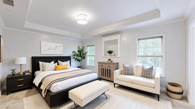 4301 Juniper Forest Pl, Louisville, KY 40245 - bedroom featuring a raised ceiling, light carpet, and ornamental molding