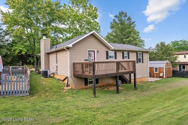 1376 Darlene Ct, Radcliff, KY 40160 - back of house with a storage shed, a wooden deck, a chimney, and stairs