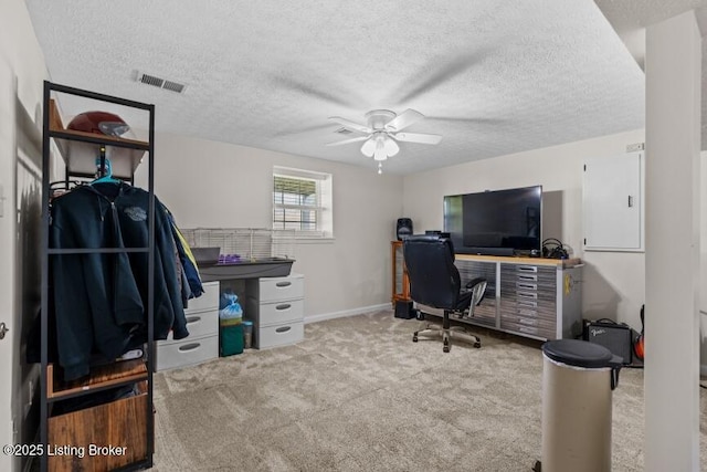 1376 Darlene Ct, Radcliff, KY 40160 - office with ceiling fan, carpet flooring, and a textured ceiling