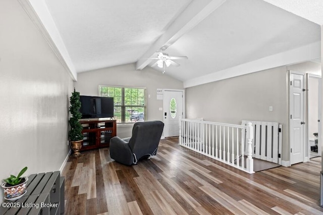 1376 Darlene Ct, Radcliff, KY 40160 - living area featuring wood finished floors, an upstairs landing, and a ceiling fan