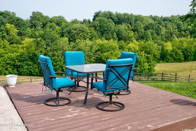 3591 Bardstown Rd, Lawrenceburg, KY 40342 - deck featuring outdoor dining space and a wooded view