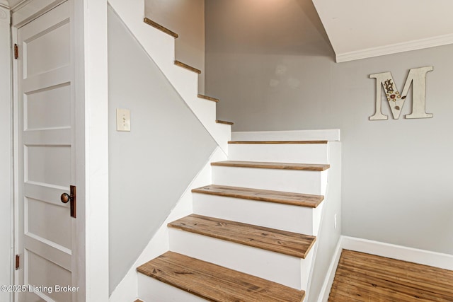 3591 Bardstown Rd, Lawrenceburg, KY 40342 - stairway featuring crown molding and wood finished floors