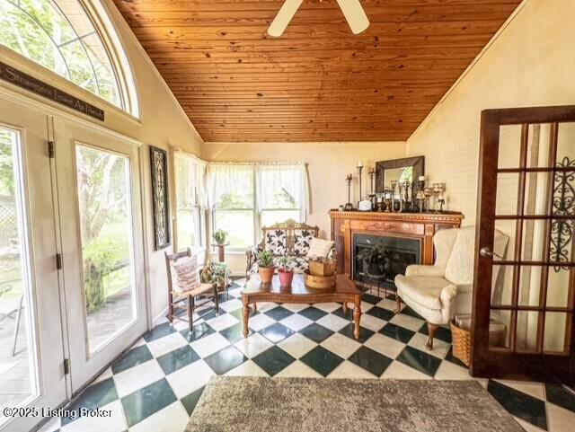 2866 Sunbeam Rd, Leitchfield, KY 42754 - sunroom / solarium with wooden ceiling, lofted ceiling, plenty of natural light, and tile patterned floors
