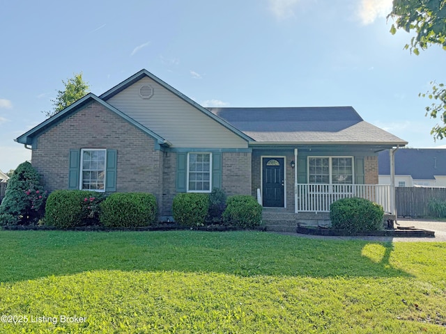 146 Lake Park Ct, Shepherdsville, KY 40165 - ranch-style house with brick siding, a front lawn, and a porch