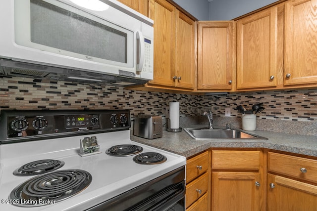 6711 Gunston Ln Unit H10, Prospect, KY 40059 - kitchen with range with electric cooktop, white microwave, and decorative backsplash