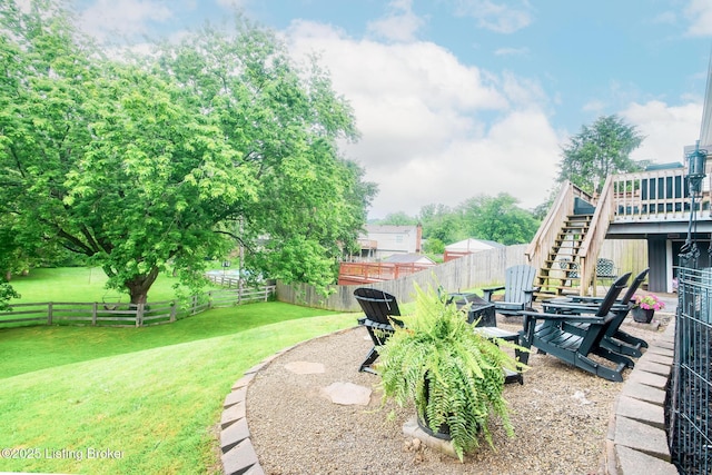 7327 Sideoats Dr, Crestwood, KY 40014 - fenced backyard featuring stairs and a wooden deck
