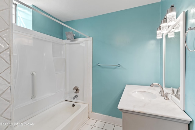 2215 W Jefferson St, Louisville, KY 40212 - bathroom with vanity, tile patterned floors, and shower / tub combination