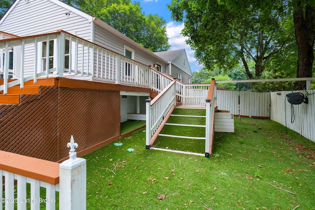 7210 River Rd, Prospect, KY 40059 - view of home's exterior with stairway, a wooden deck, and a fenced backyard