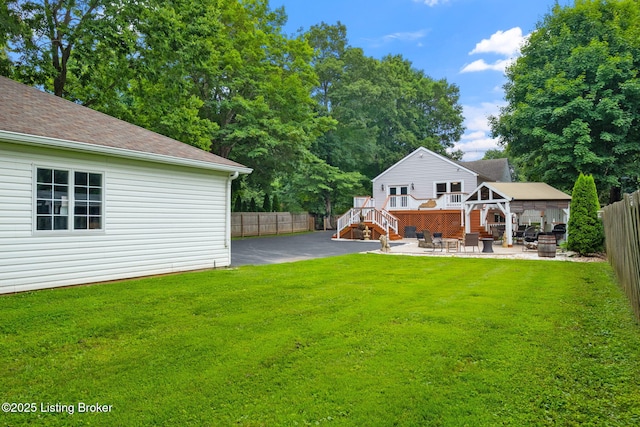 7210 River Rd, Prospect, KY 40059 - fenced backyard featuring a gazebo, a patio area, a deck, and stairway