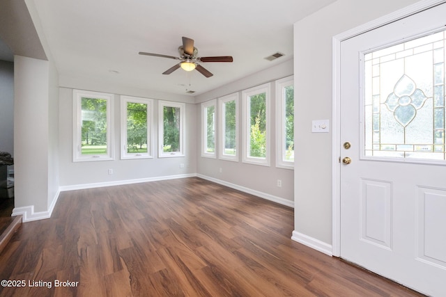 7210 River Rd, Prospect, KY 40059 - foyer entrance featuring a ceiling fan and dark wood-type flooring