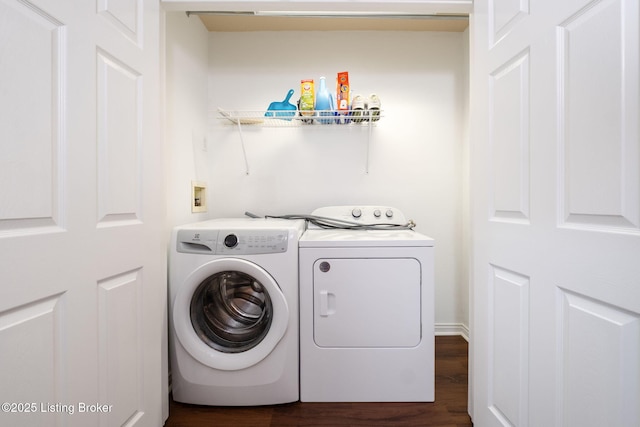 7210 River Rd, Prospect, KY 40059 - washroom with washer and clothes dryer and dark wood-type flooring