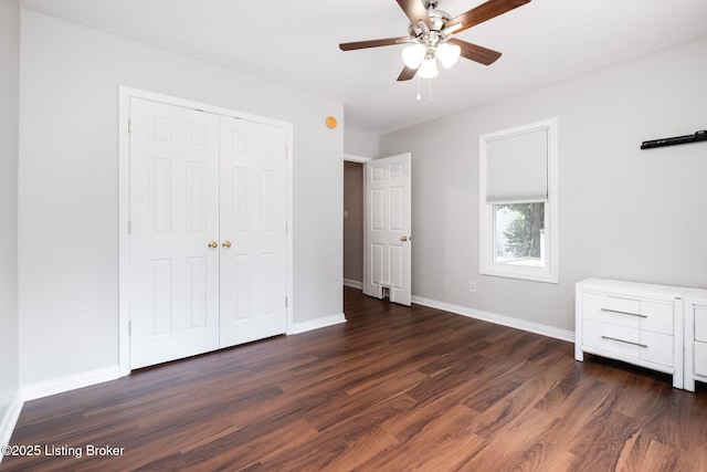 7210 River Rd, Prospect, KY 40059 - unfurnished bedroom with dark wood finished floors, a closet, and a ceiling fan