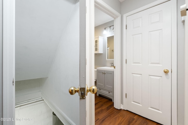 7210 River Rd, Prospect, KY 40059 - half bathroom with wood finished floors and vanity