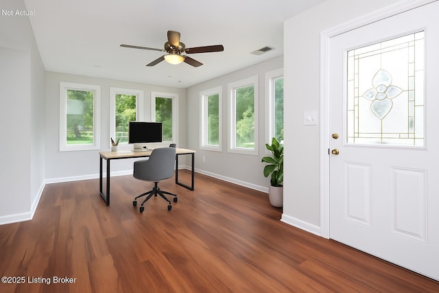 7210 River Rd, Prospect, KY 40059 - office space featuring ceiling fan and dark wood-style flooring