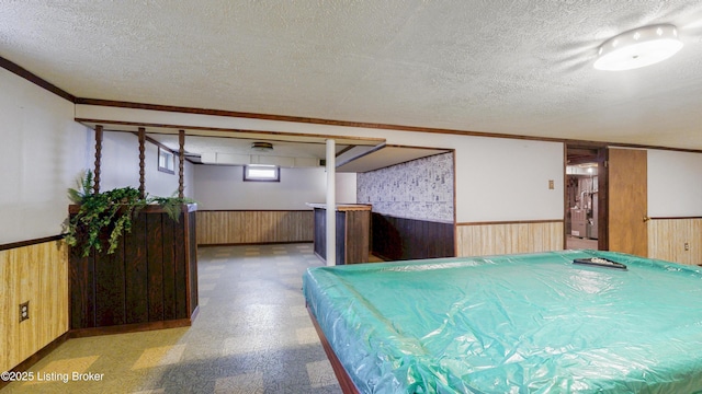 2204 Renown Dr, Jeffersontown, KY 40299 - game room with wainscoting, wooden walls, light flooring, a textured ceiling, and billiards