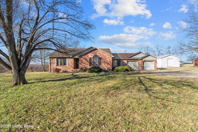 595 Centerview Dr, Shepherdsville, KY 40165 - view of front of property with asphalt driveway, brick siding, a front lawn, and an attached garage
