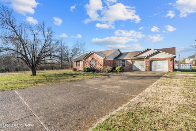 595 Centerview Dr, Shepherdsville, KY 40165 - ranch-style house with an attached garage, brick siding, driveway, a front yard, and a shingled roof