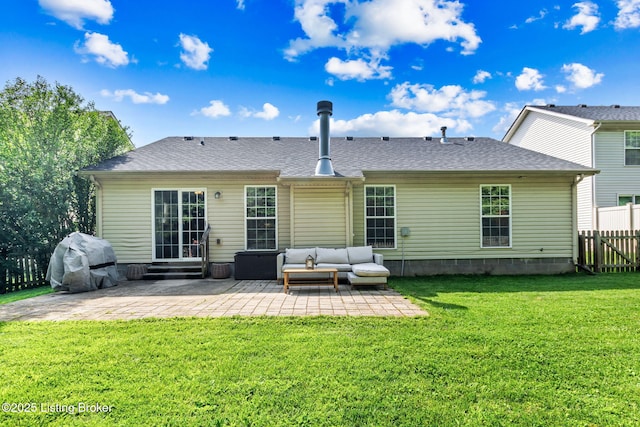 9511 Arrowridge Dr, Louisville, KY 40229 - rear view of property featuring a patio area, entry steps, outdoor lounge area, and roof with shingles