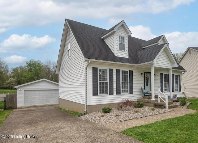 6102 Dalia Ct, Louisville, KY 40272 - view of front of house featuring a porch, a garage, an outdoor structure, and roof with shingles