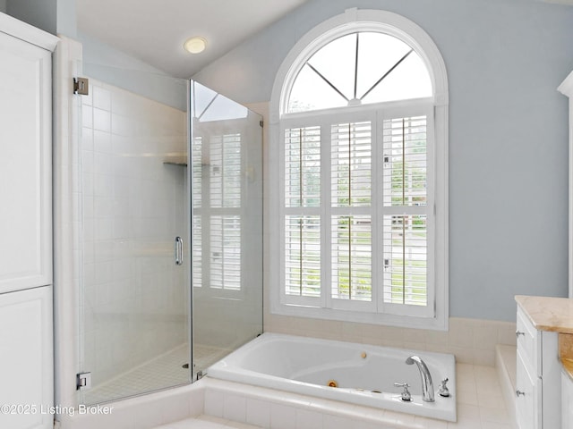 17217 Mallet Hill Dr, Louisville, KY 40245 - bathroom featuring healthy amount of natural light, a jetted tub, a shower stall, and vanity
