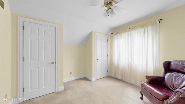 17217 Mallet Hill Dr, Louisville, KY 40245 - sitting room with ceiling fan, light carpet, and vaulted ceiling