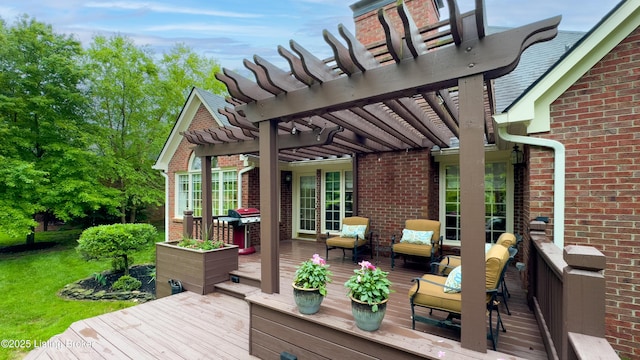 17217 Mallet Hill Dr, Louisville, KY 40245 - wooden terrace with a pergola and grilling area