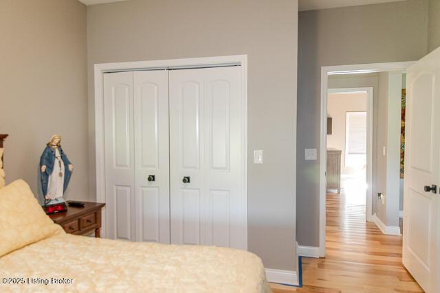 2370 N Borcherding Rd, Madison, IN 47250 - bedroom with light wood-style flooring and a closet