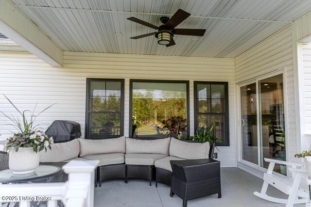 2370 N Borcherding Rd, Madison, IN 47250 - view of patio / terrace with an outdoor living space and a ceiling fan