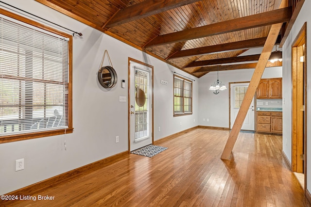 2773 Martin Pierce Rd, Cub Run, KY 42729 - entryway featuring wooden ceiling, a chandelier, and light wood-style floors