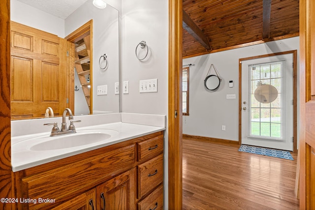 2773 Martin Pierce Rd, Cub Run, KY 42729 - bathroom featuring wood finished floors, vanity, and wooden ceiling