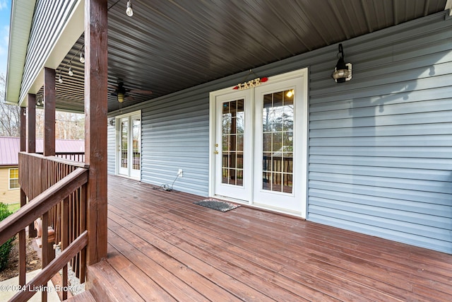 2773 Martin Pierce Rd, Cub Run, KY 42729 - wooden terrace featuring a ceiling fan and french doors