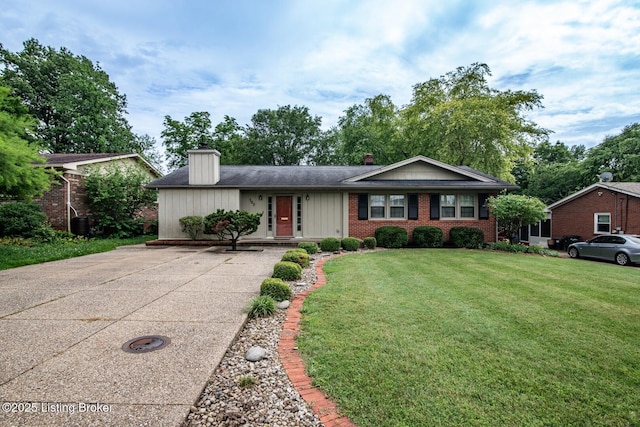 107 Westwood Dr, Elizabethtown, KY 42701 - ranch-style home featuring a chimney, a front yard, brick siding, and concrete driveway