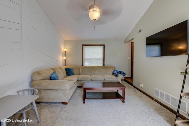 4606 Haeringdon Dr, Jeffersontown, KY 40299 - living area featuring lofted ceiling, a ceiling fan, and carpet floors