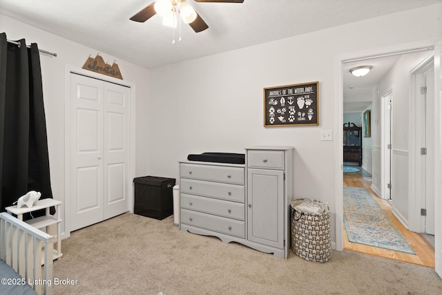 7813 Delightful Way, Louisville, KY 40291 - bedroom featuring light colored carpet, a closet, and a ceiling fan