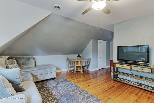 1331 Highland Ave, Louisville, KY 40204 - living area with a ceiling fan, wood finished floors, and lofted ceiling