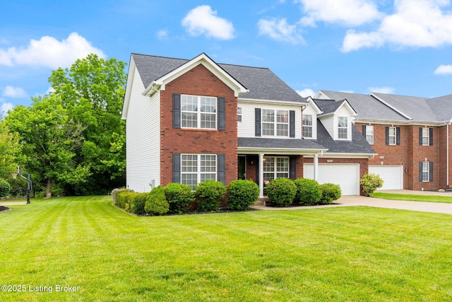 17804 Birch Bend Cir, Fisherville, KY 40023 - view of front of house featuring concrete driveway, brick siding, a front lawn, and an attached garage