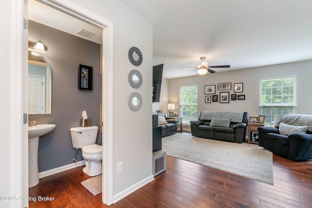 17804 Birch Bend Cir, Fisherville, KY 40023 - living area with dark wood-type flooring, healthy amount of natural light, and ceiling fan