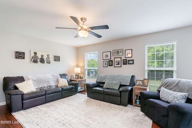 17804 Birch Bend Cir, Fisherville, KY 40023 - living area featuring ceiling fan and dark wood-style floors